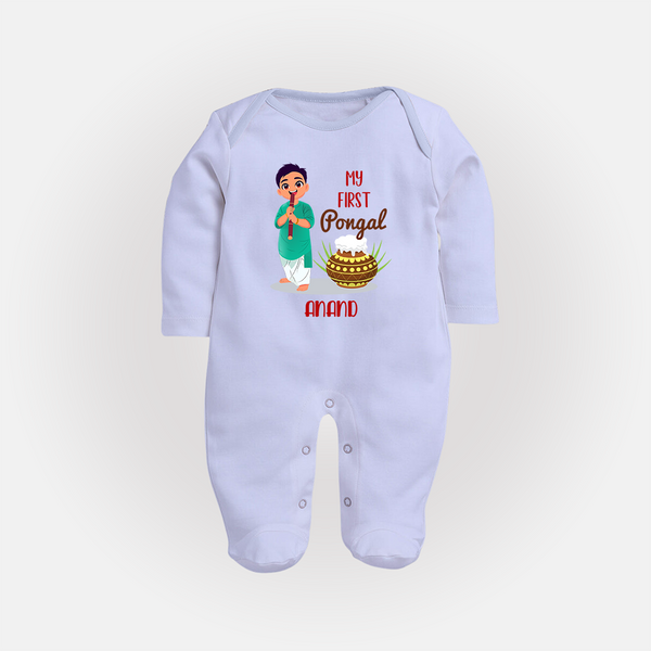 My First Pongal – Personalized Kids Fullbody Suit (Boy Edition) - BABY BLUE - New Born (Chest 7.5")