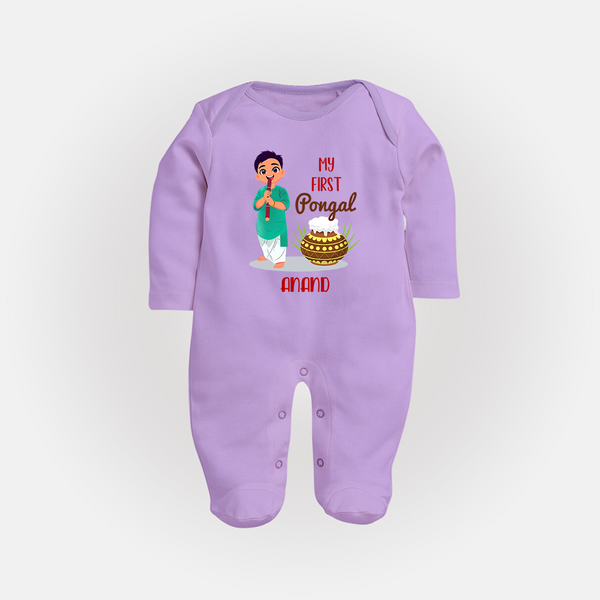 My First Pongal – Personalized Kids Fullbody Suit (Boy Edition) - LILAC - New Born (Chest 7.5")