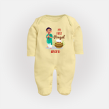 "celebrate This Pongal With Our My First Pongal Themed Customized Sleep Suit For Babies" - PASTEL YELLOW - New Born (Chest 7.5")