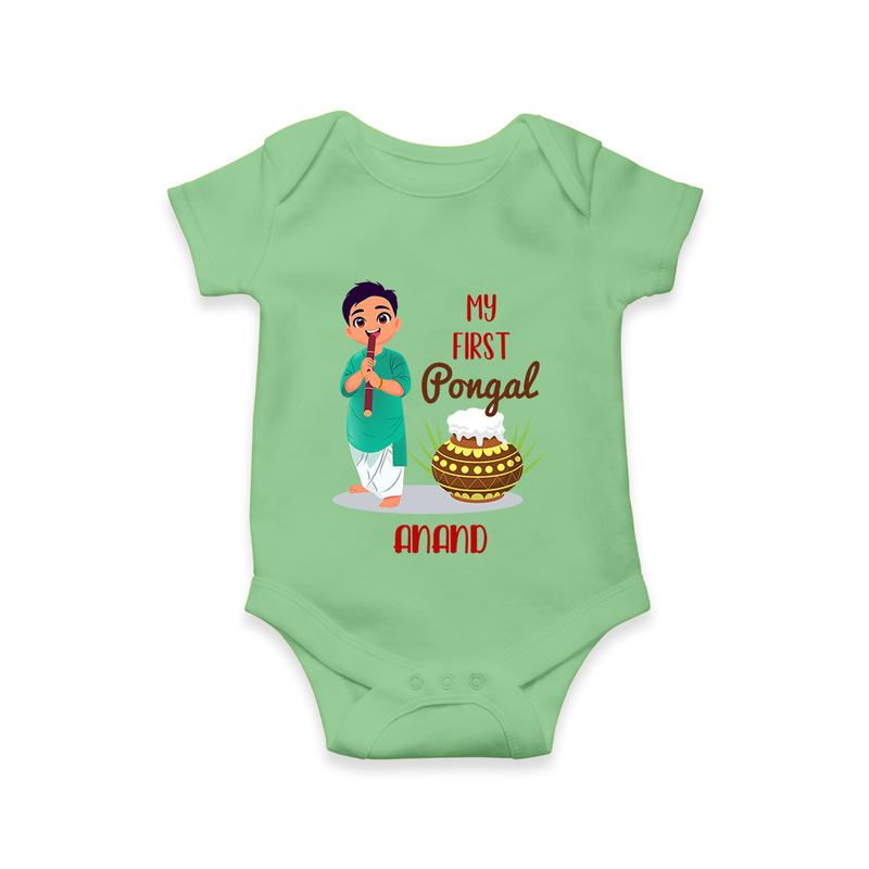 "celebrate This Pongal With Our My First Pongal Themed Customized Romper For Babies" - GREEN - 0-3 Months Old (Chest 16")