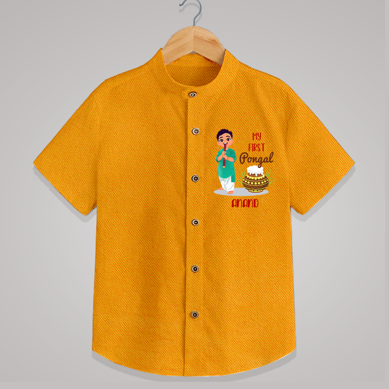 My First Pongal - Adorable Customized Shirt for Boys - CHROME YELLOW - 0 - 6 Months Old (Chest 23")