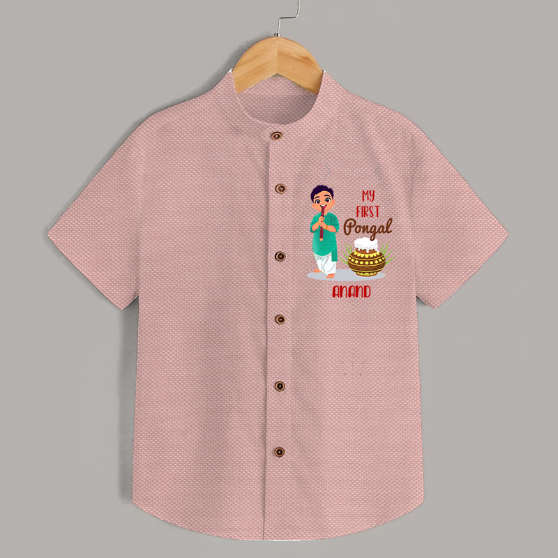 My First Pongal - Adorable Customized Shirt for Boys - PEACH - 0 - 6 Months Old (Chest 23")