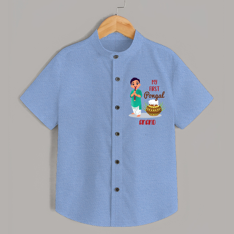 My First Pongal - Adorable Customized Shirt for Boys - SKY BLUE - 0 - 6 Months Old (Chest 23")