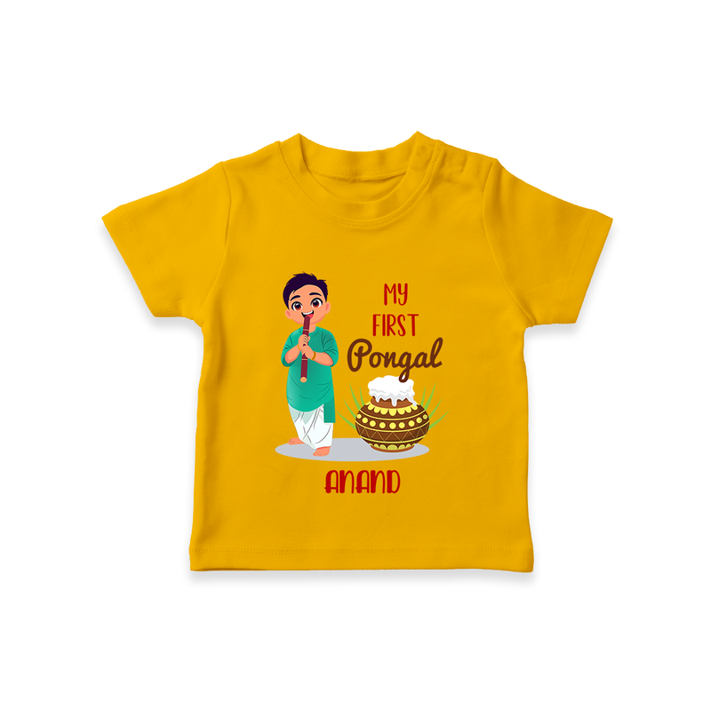 "celebrate This Pongal With Our My First Pongal Themed Customized T-Shirt For Babies" - CHROME YELLOW - 0-5 Months Old (Chest 17")