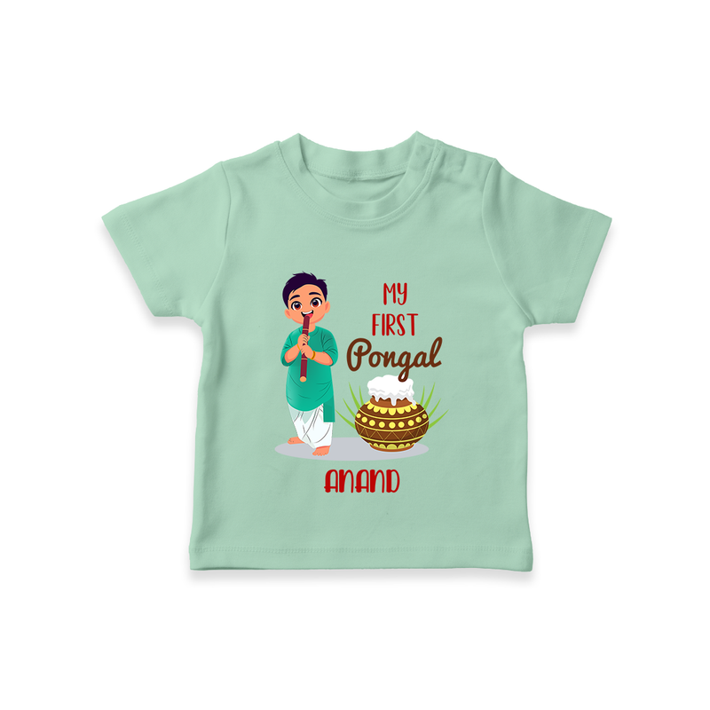 "celebrate This Pongal With Our My First Pongal Themed Customized T-Shirt For Babies" - MINT GREEN - 0-5 Months Old (Chest 17")