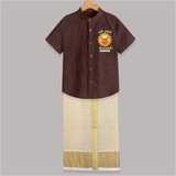 Little Celebrations - En Mudhal Pongal Shirt and Dhoti for Boys With Name - COFFEE BROWN - 0 - 6 Months Old (Chest-23") (Dhoti length-14")