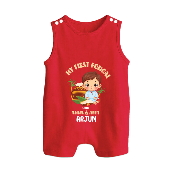 My First Pongal – Custom Kids Romper Suit (Boy Edition) - RED - 0 - 5 Months Old (Chest 18")