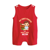 My First Pongal With Amma & Appa Romper Suit For Babies with Name - RED - 0 - 5 Months Old (Chest 18")