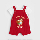 My First Pongal With Amma & Appa Dungaree Set For Kids with Name - RED - 0 - 5 Months Old (Chest 18")