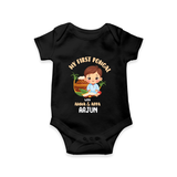 My First Pongal With Amma & Appa Romper For Babies with Name - BLACK - 0-3 Months Old (Chest 16")