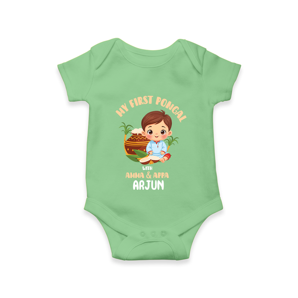 My First Pongal – Custom Kids Romper (Boy Edition) - GREEN - New Born (Chest 14")