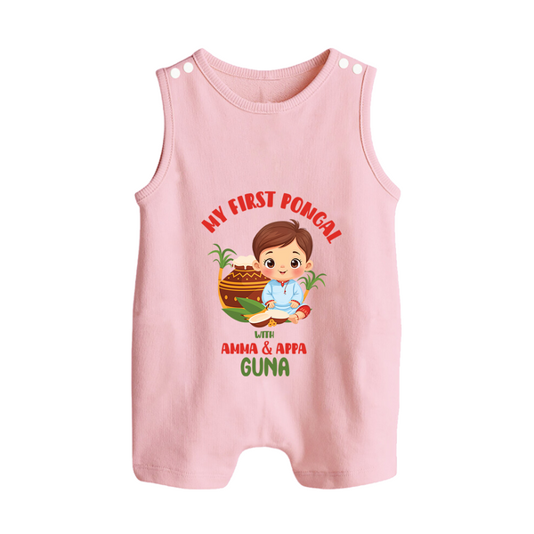 My First Pongal – Custom Kids Romper Suit (Boy Edition) - BABY PINK - 0 - 5 Months Old (Chest 18")