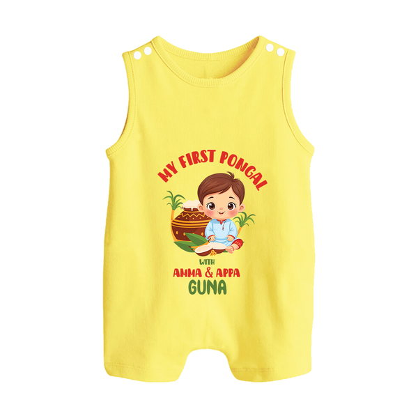 My First Pongal – Custom Kids Romper Suit (Boy Edition) - PASTEL YELLOW - 0 - 5 Months Old (Chest 18")