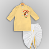 My First Pongal With Amma & Appa Draped Dhoti for Boys With Name - YELLOW - 0 - 6 Month Old (Chest 24", Kurta Length 14" , Waist 19", Dhoti Length 14")