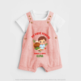 My First Pongal With Amma & Appa Dungaree Set For Kids with Name - PEACH - 0 - 5 Months Old (Chest 18")