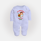 My First Pongal With Amma & Appa Sleep Suit For Babies with Name - BABY BLUE - New Born (Chest 7.5")