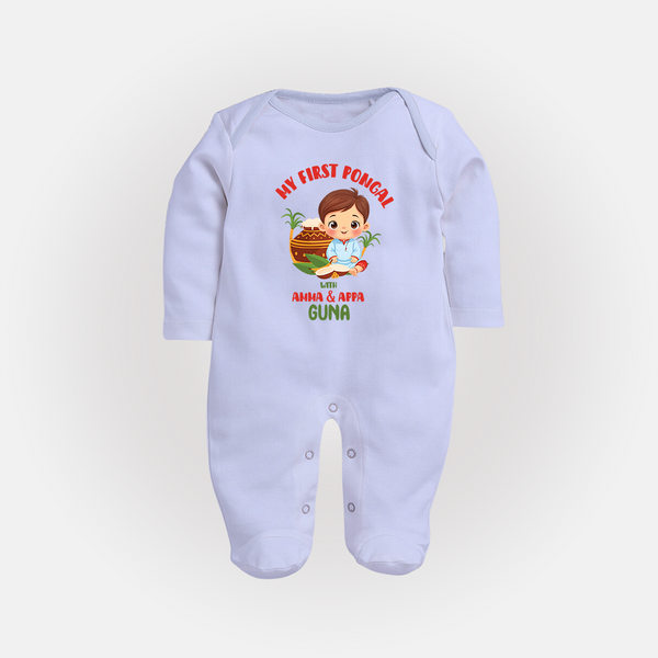 My First Pongal – Custom Kids Fullbody Suit (Boy Edition) - BABY BLUE - New Born (Chest 7.5")