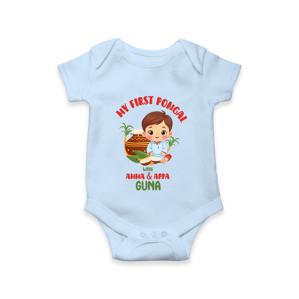 My First Pongal – Custom Kids Romper (Boy Edition) - BABY BLUE - New Born (Chest 14")