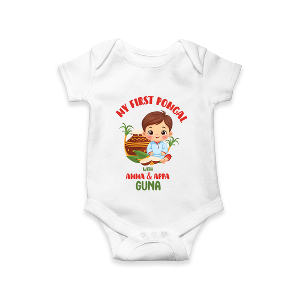 My First Pongal – Custom Kids Romper (Boy Edition) - WHITE - New Born (Chest 14")