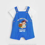 My First Pongal With Amma And Appa Dungaree Set For Kids with Name - COBALT BLUE - 0 - 5 Months Old (Chest 18")