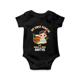 My First Pongal With Amma And Appa Romper For Babies with Name - BLACK - 0-3 Months Old (Chest 16")