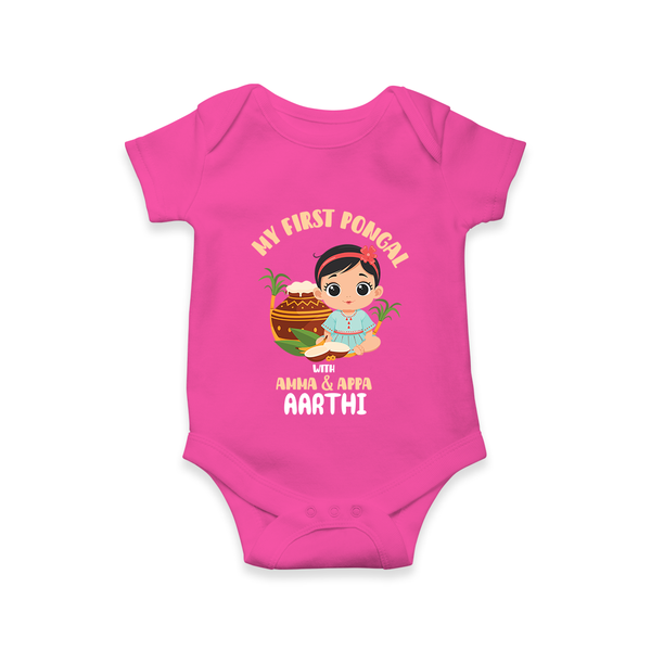My First Pongal – Custom Kids Romper (Girl Edition) - HOT PINK - New Born (Chest 14")