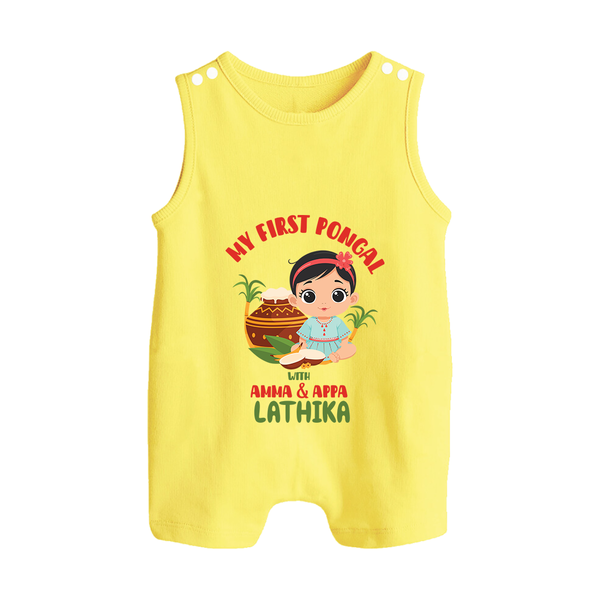 My First Pongal – Custom Kids Romper Suit (Girl Edition) - PASTEL YELLOW - 0 - 5 Months Old (Chest 18")