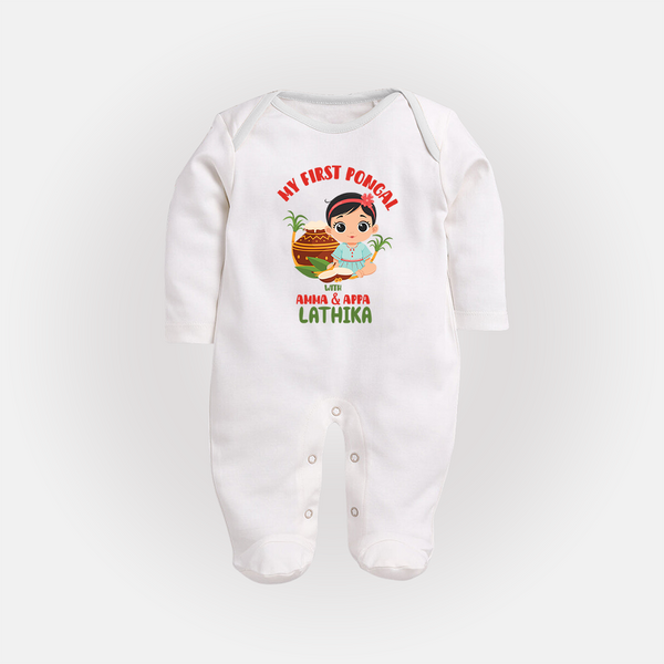 My First Pongal – Custom Kids Fullbody Suit (Girl Edition) - WHITE - New Born (Chest 7.5")