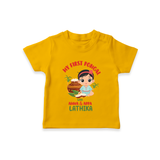 My First Pongal With Amma And Appa T-Shirt For Kids with Name - CHROME YELLOW - 0-5 Months Old (Chest 17")