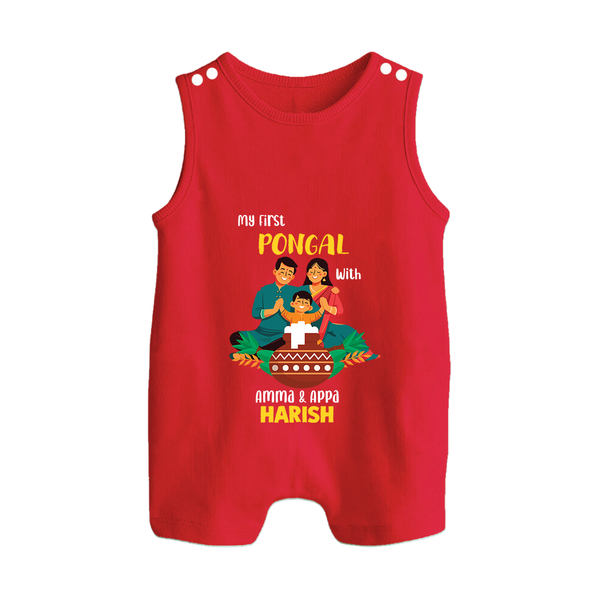 My First Pongal with Amma & Appa – Personalized Kids Romper Suit - RED - 0 - 5 Months Old (Chest 18")