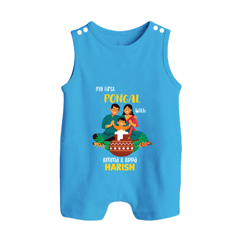 "Festival Memories - My First Pongal With Amma and Appa Romper Suit For Babies" - ROYAL BLUE - 0 - 5 Months Old (Chest 18")