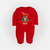 "Festival Memories - My First Pongal With Amma and Appa Sleep Suit For Babies" - RED - New Born (Chest 7.5")