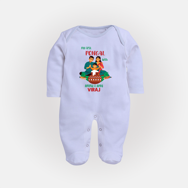 My First Pongal with Amma & Appa – Personalized Kids Fullbody Suit - BABY BLUE - New Born (Chest 7.5")