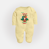 "Festival Memories - My First Pongal With Amma and Appa Sleep Suit For Babies" - PASTEL YELLOW - New Born (Chest 7.5")