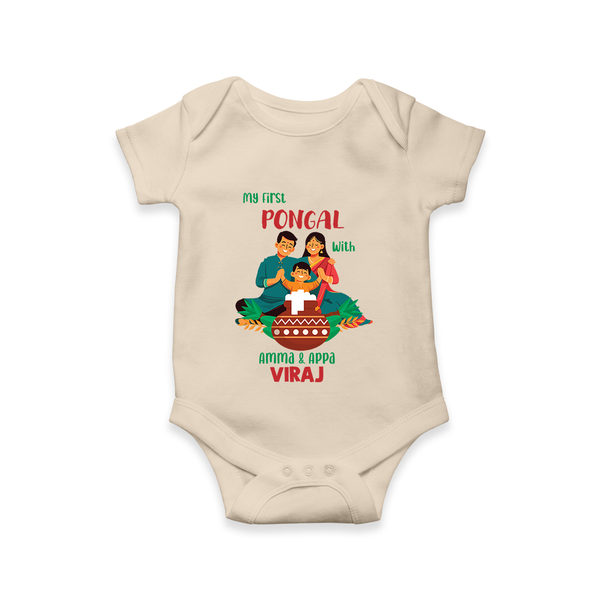 My First Pongal with Amma & Appa – Personalized Kids Romper - IVORY - New Born (Chest 14")