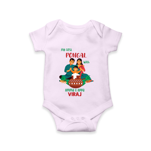 My First Pongal with Amma & Appa – Personalized Kids Romper - LILAC - New Born (Chest 14")