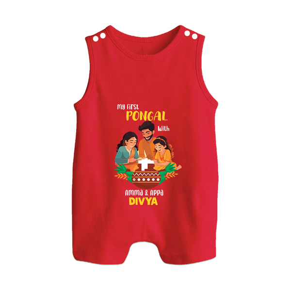 My First Pongal with Amma & Appa – Custom Kids Romper Suit - RED - 0 - 5 Months Old (Chest 18")