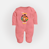 "Festival Memories - My First Pongal With Amma & Appa Sleep Suit For Babies" - PEACH - New Born (Chest 7.5")