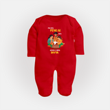 "Festival Memories - My First Pongal With Amma & Appa Sleep Suit For Babies" - RED - New Born (Chest 7.5")