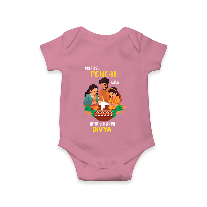 "Festival Memories - My First Pongal With Amma & Appa Romper For Babies" - ONION - 0-3 Months Old (Chest 16")