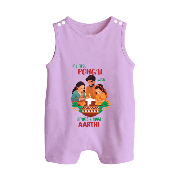 My First Pongal with Amma & Appa – Custom Kids Romper Suit - LILAC - 0 - 5 Months Old (Chest 18")