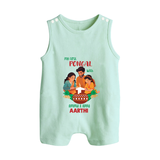 "Festival Memories - My First Pongal With Amma & Appa Romper Suit For Babies" - MINT GREEN - 0 - 5 Months Old (Chest 18")