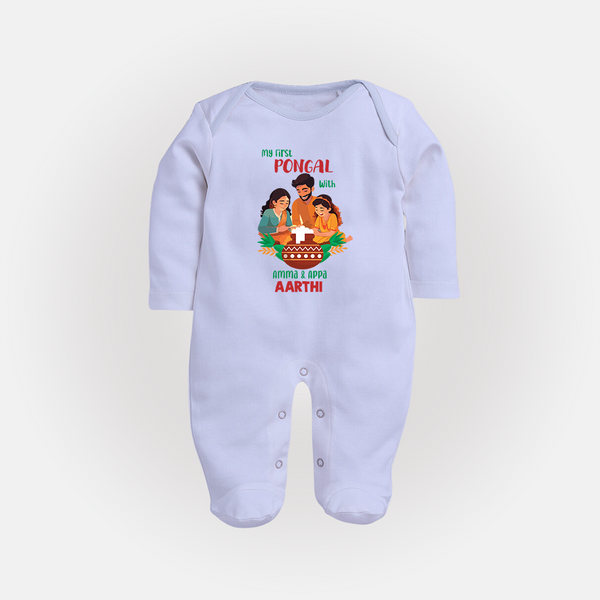 My First Pongal with Amma & Appa – Custom Kids Fullbody Suit - BABY BLUE - New Born (Chest 7.5")