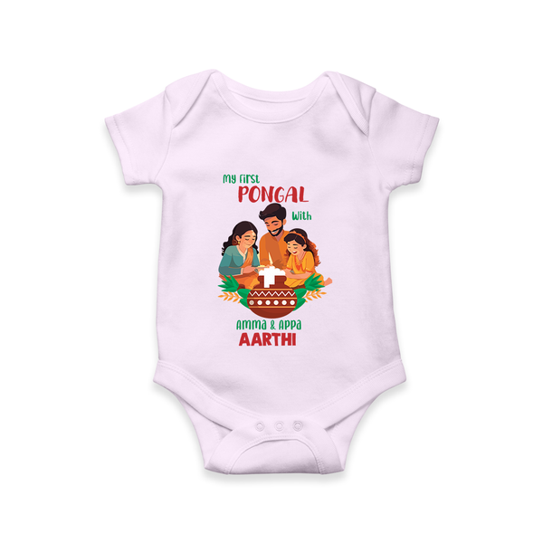 My First Pongal with Amma & Appa – Custom Kids Romper - LILAC - New Born (Chest 14")