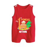 "Tradition in Style - My First Pongal Customized Romper Suit For Babies With Name" - RED - 0 - 5 Months Old (Chest 18")