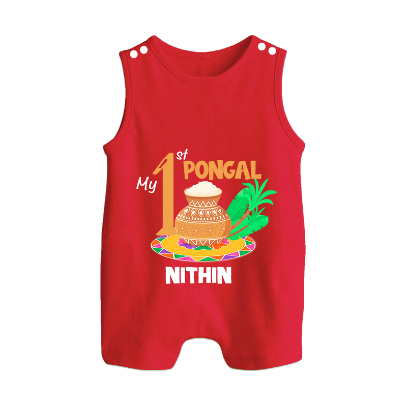 "Tradition in Style - My First Pongal Customized Romper Suit For Babies With Name" - RED - 0 - 5 Months Old (Chest 18")