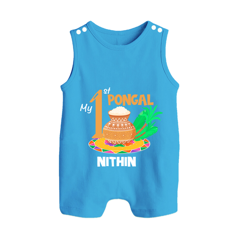 "Tradition in Style - My First Pongal Customized Romper Suit For Babies With Name" - ROYAL BLUE - 0 - 5 Months Old (Chest 18")