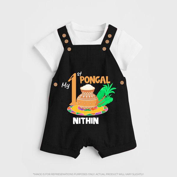 "Tradition in Style - My First Pongal Customized Dungaree Set For Kids With Name" - BLACK - 0 - 5 Months Old (Chest 18")