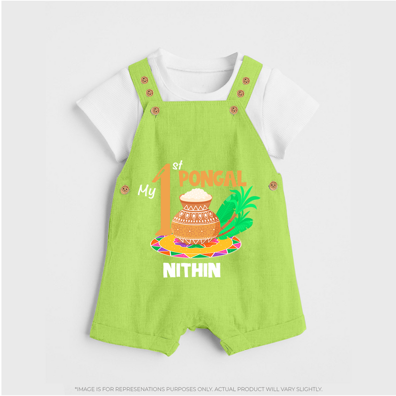 "Tradition in Style - My First Pongal Customized Dungaree Set For Kids With Name" - GREEN - 0 - 5 Months Old (Chest 18")