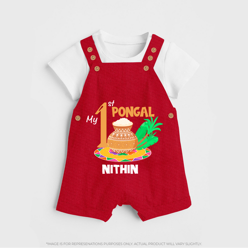 "Tradition in Style - My First Pongal Customized Dungaree Set For Kids With Name" - RED - 0 - 5 Months Old (Chest 18")